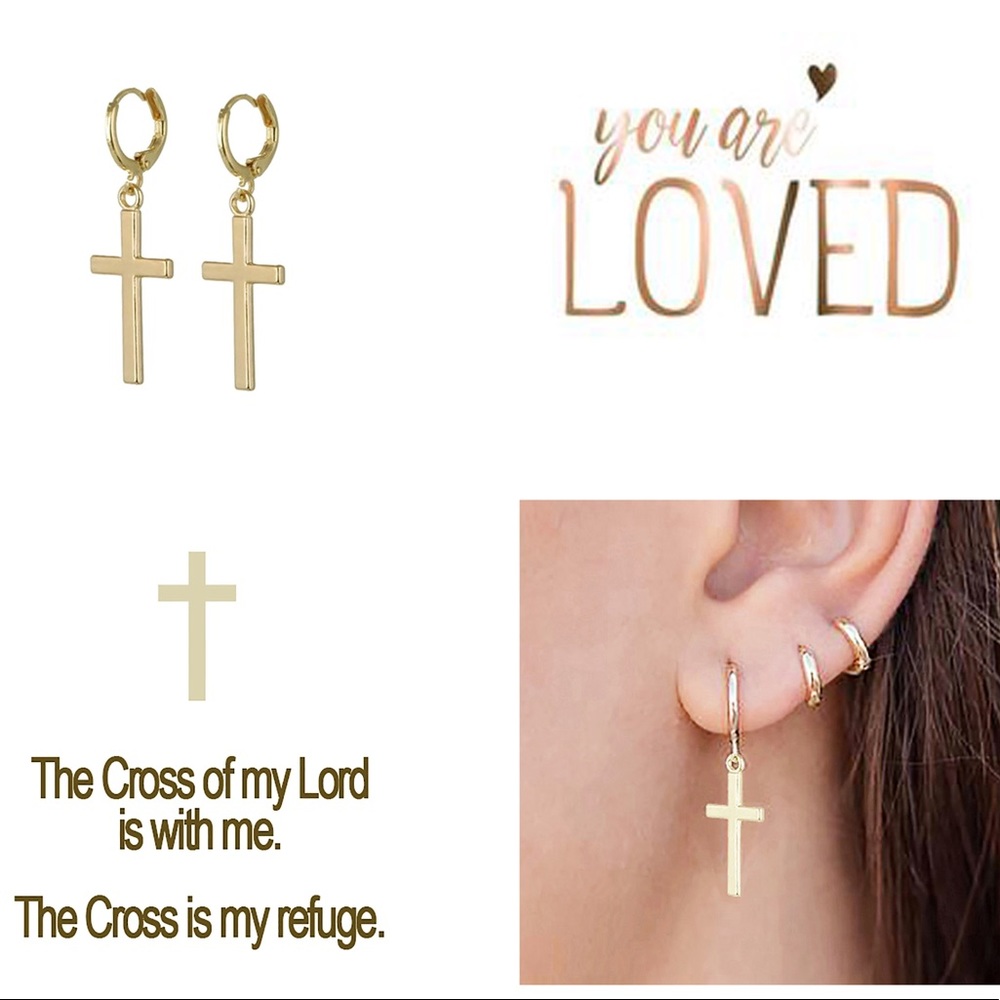 Gold Cross Earrings NWt - Picture 5 of 5